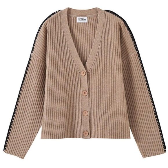 NWT 27 Miles Malibu Leila Wool Cashmere Cardigan Tan/Black XS - Picture 10 of 14